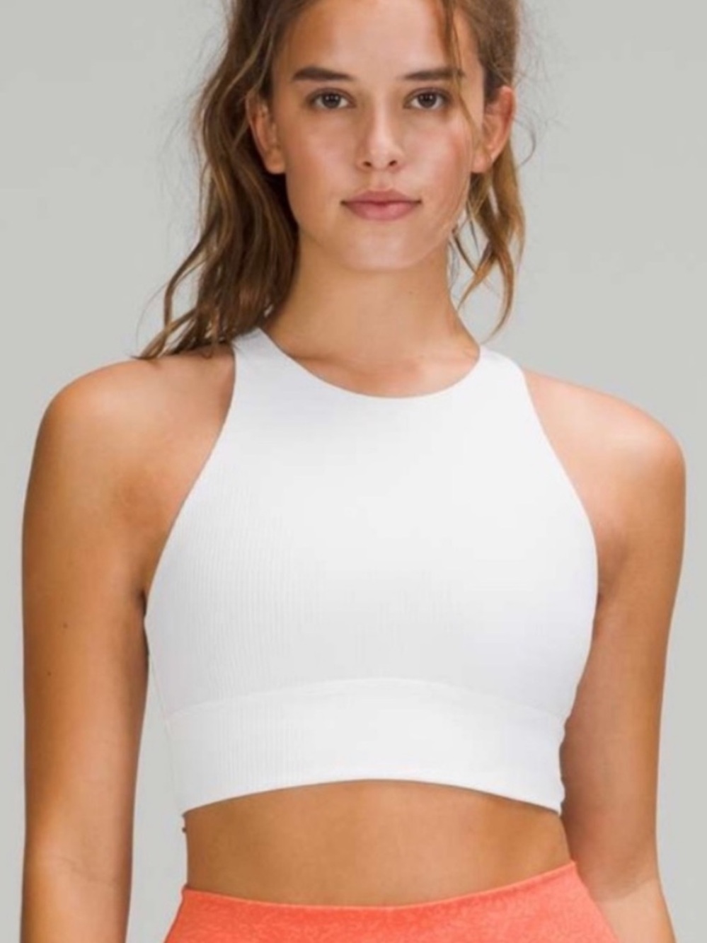 Lululemon Energy Bra High Neck Long Line Bra Ribbed White